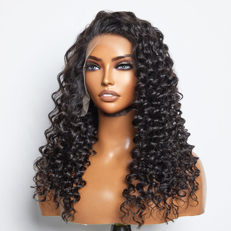 Glueless 3D Cap Pre-bleached Deep Wave 13x4 Transparent Lace Front Wig 150% Density