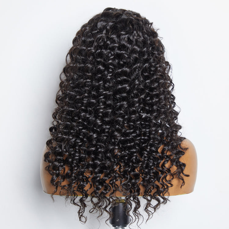 Glueless 3D Cap Pre-bleached Deep Wave 13x4 Transparent Lace Front Wig 150% Density