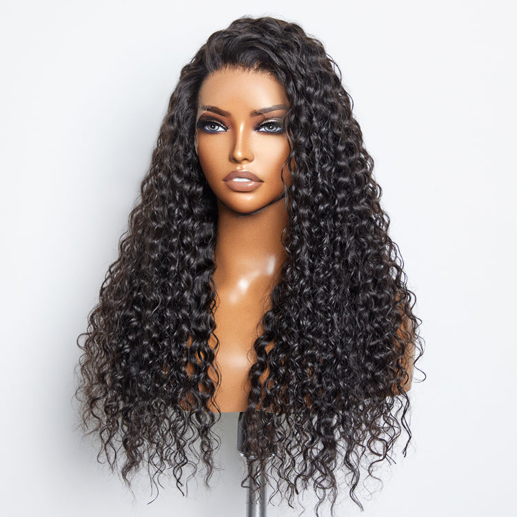 Glueless 3D Cap Pre-bleached Water Wave 13x4 Transparent Lace Front Wig 150% Density