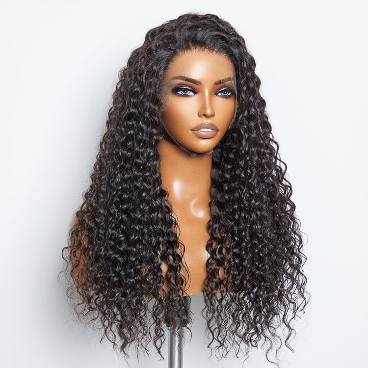 Glueless 3D Cap Pre-bleached Water Wave 13x4 Transparent Lace Front Wig 150% Density