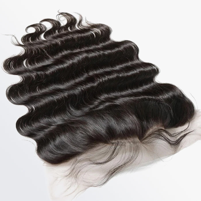 14-20 Inch 13" x 4" Ocean Wavy Free Parted Frontal #1B Natural Black