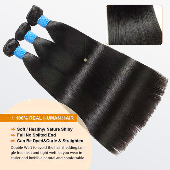 10-40 Inch Straight Virgin Brazilian Hair #1B Natural Black