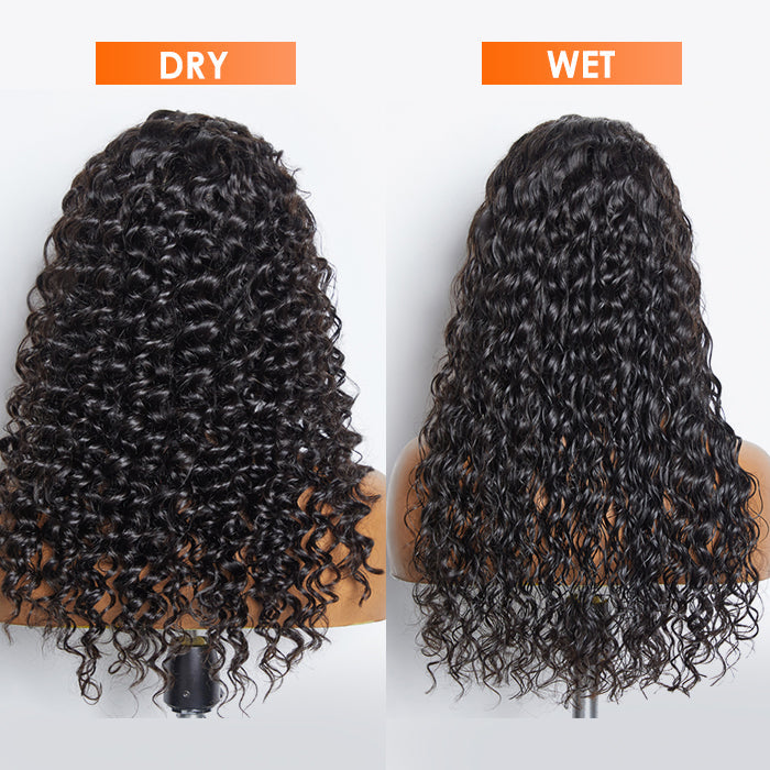 Glueless 3D Cap Pre-bleached Deep Wave 13x4 Transparent Lace Front Wig 150% Density