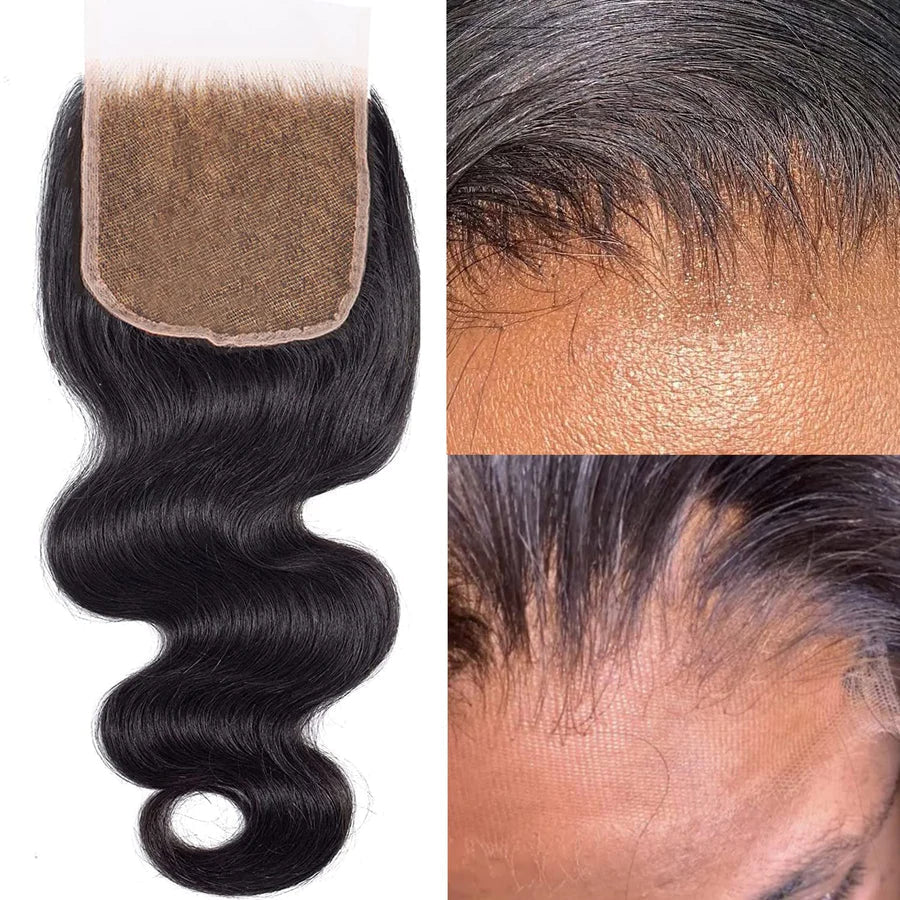 4x 4 Ocean Wavy Free Parted Lace Closure #1B Natural Black