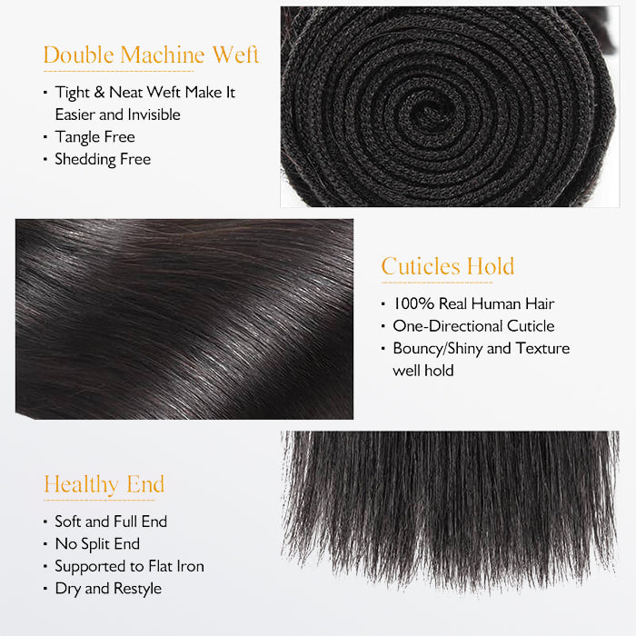 10-40 Inch Straight Virgin Brazilian Hair #1B Natural Black