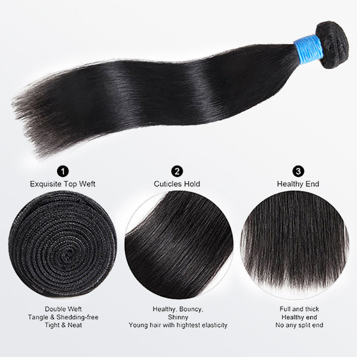 10-40 Inch Straight Virgin Brazilian Hair #1B Natural Black