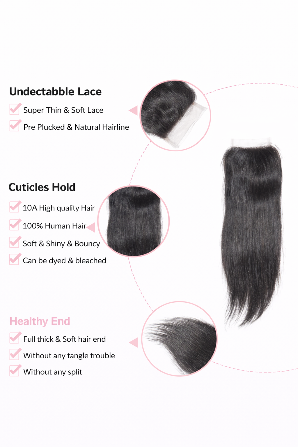 4.5 x 4.5 Upgrade Straight Free Parted Lace Closure #1B Natural Black